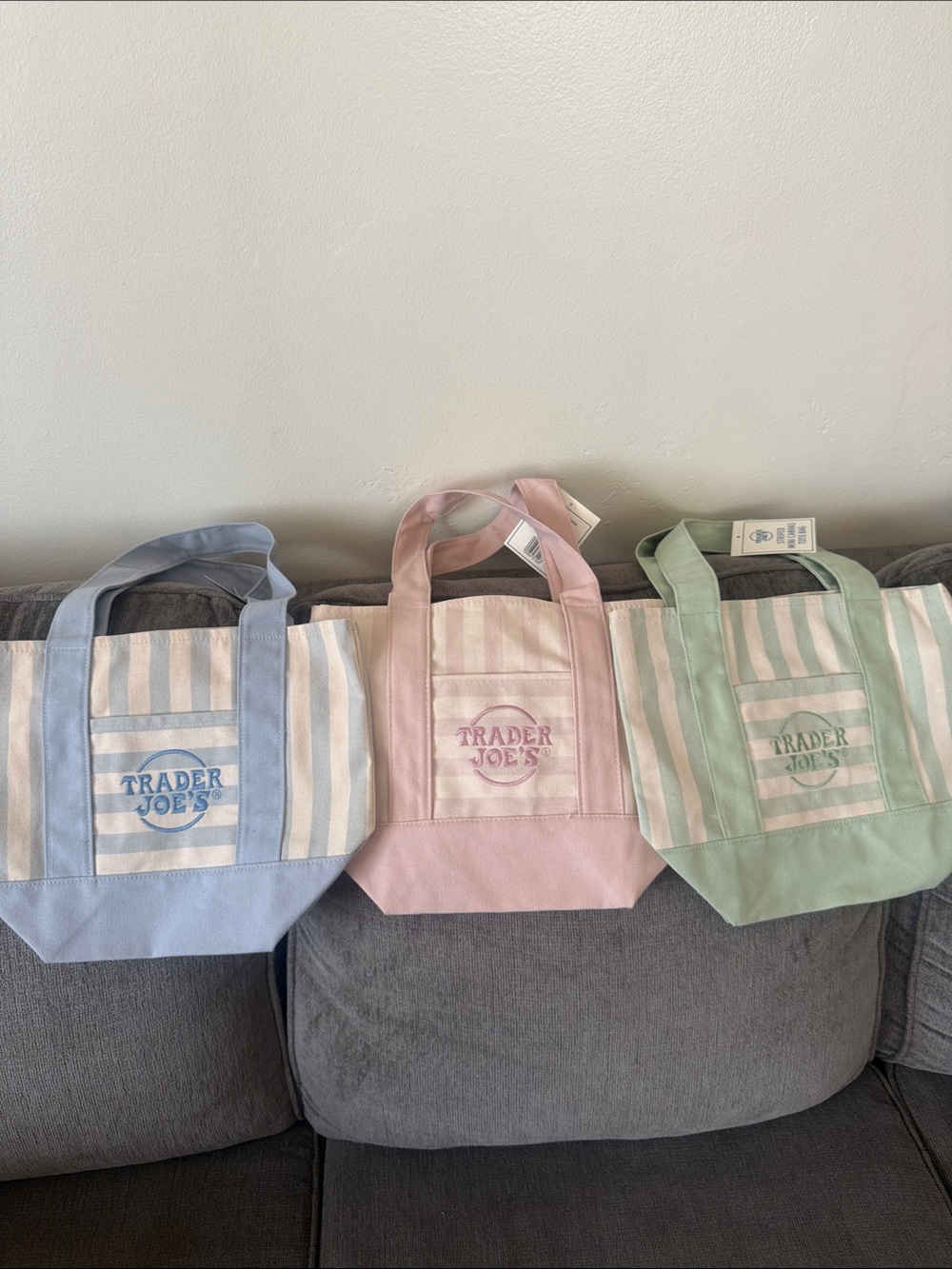 Trader Joe's Mint Stripe Mini Tote Bag free cup